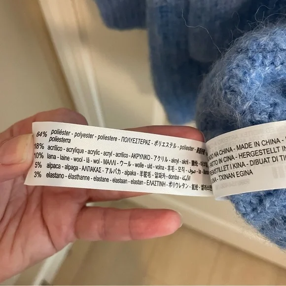 Zara Cardigan Sweater Chunky Grandpa Alpaca Blend Blue Heather Size Medium - Picture 9 of 10